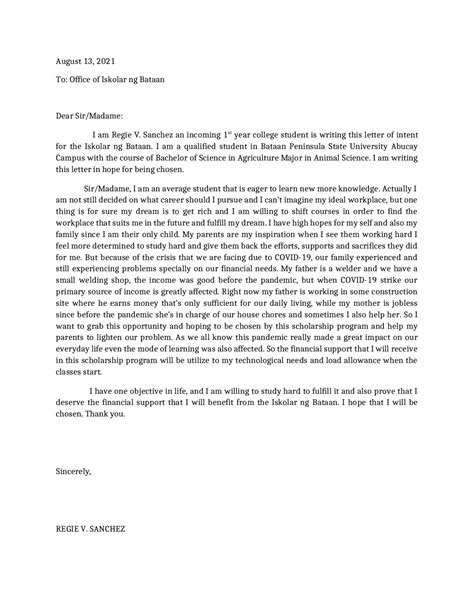 Iskolar ng Bataan Letter of Intent .